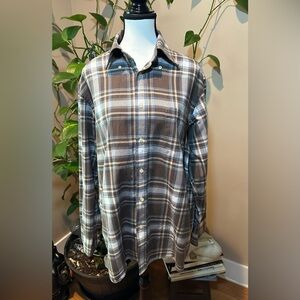 Lacoste Men's Blue and Brown Plaid Shirt 42